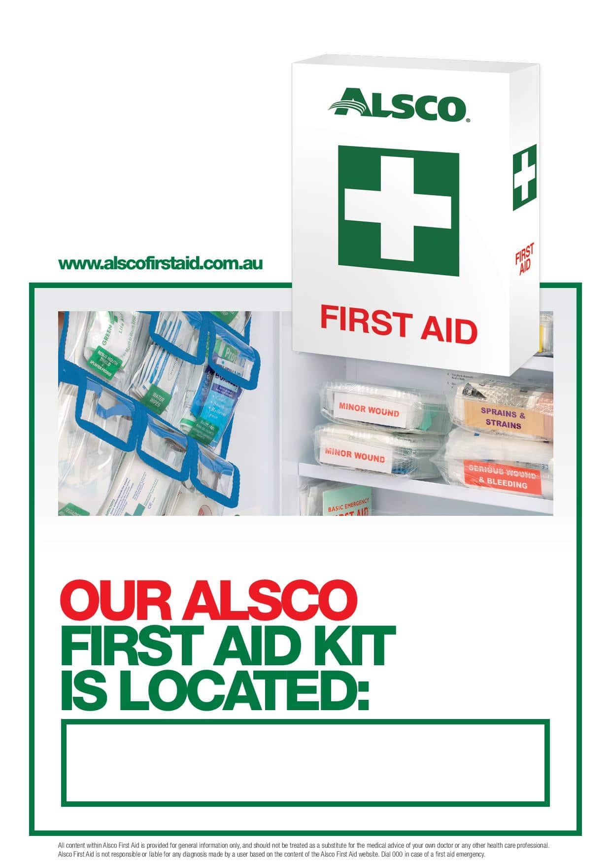 First aid poster kit location